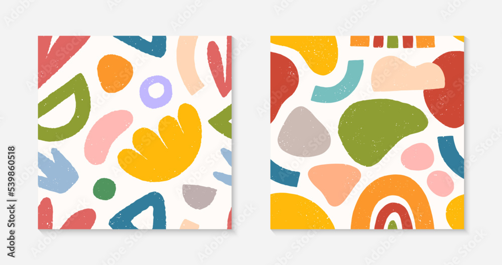 Childish abstract seamless patterns.Colorful hand drawn organic shapes,doodles and elements.Vector trendy designs for prints,flyers,banners,fabric,invitations,branding,covers and more.