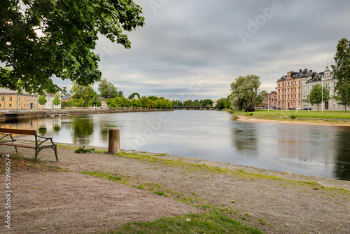 The river Klarälven running through the Karlstad city centre, view of the Klara district