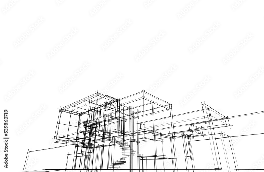 Linear architectural sketch of house 
