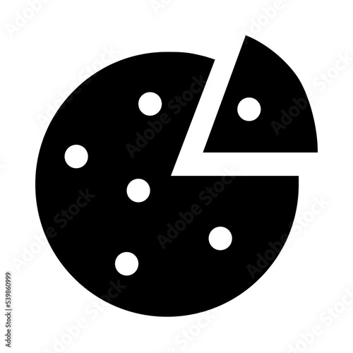Icon round pizza with a cut piece in black on a white background