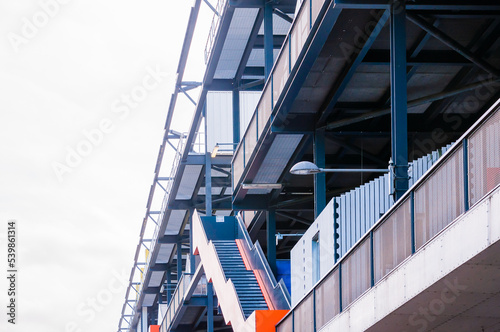 Stairs with metal railing in office building  Stratford  London  UK  October 16  2022 