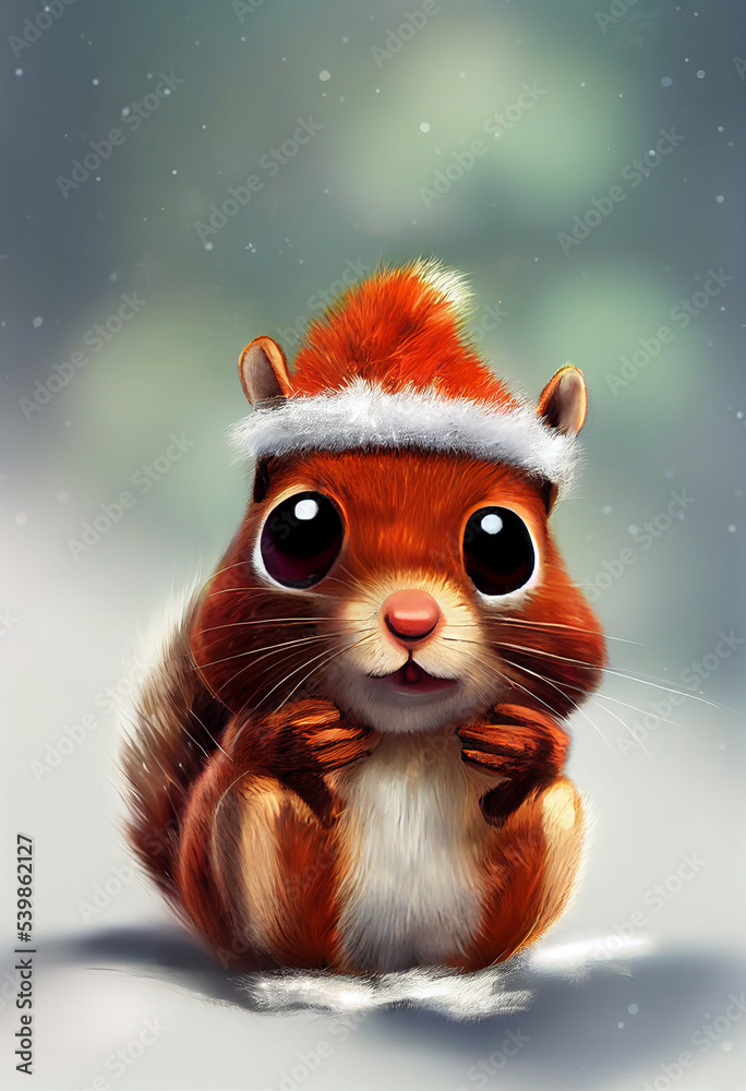 Cute squirrel with christmas hat Cute squirrel with christmas hat