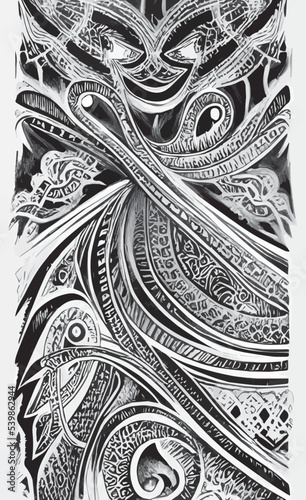 Decorative black and white gothic ornament, base for tattoo
