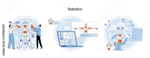 Robotics scientific and technical, metaphor production and application of robots. Programmable mechanical device building robot in lab. Robotic arm industrial smart manufacture. Cyber-physical systems