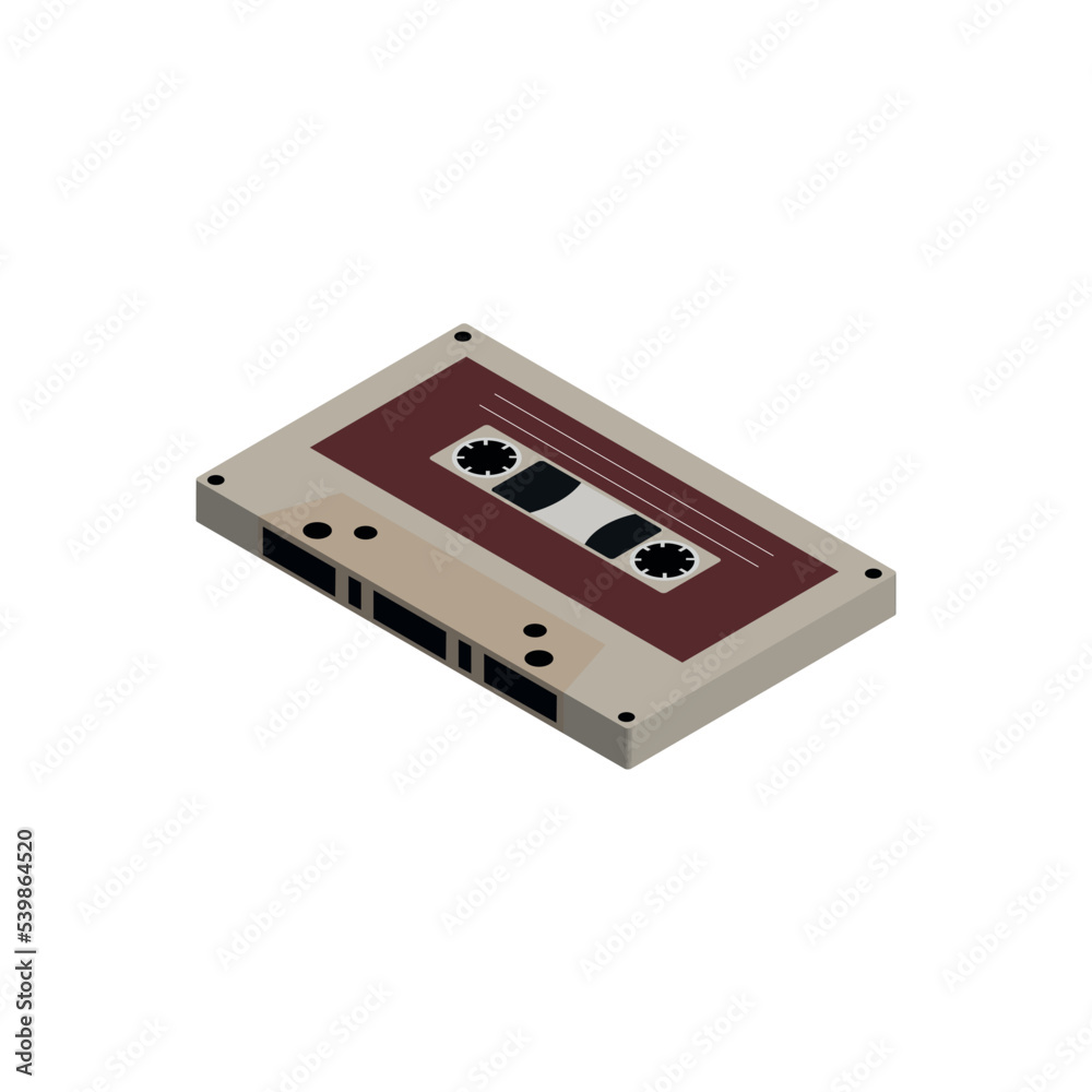 3D Isometric Cassete Tape White Red