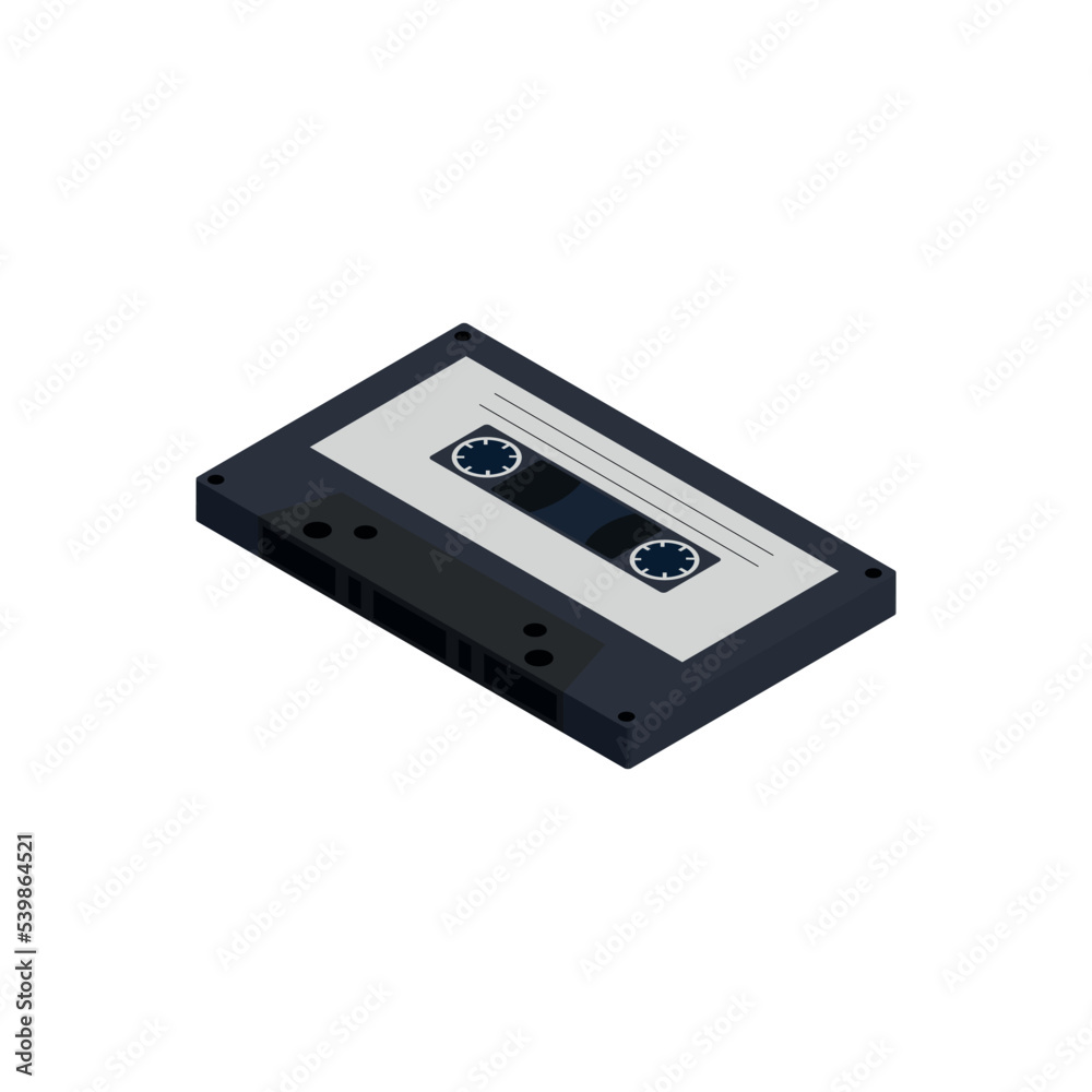 3D Isometric Cassete Tape Black