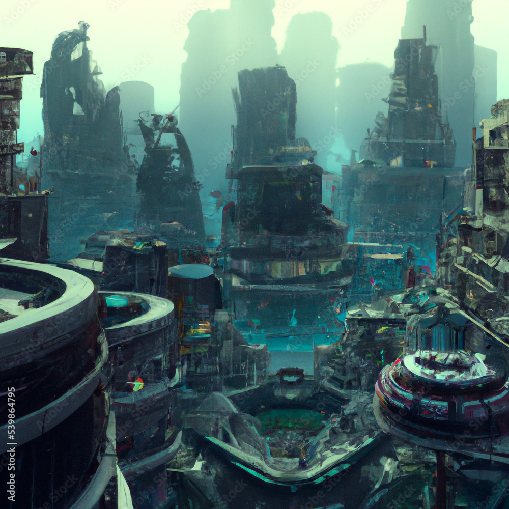 Digital concept art of futuristic cityscape. Future city alien world ...