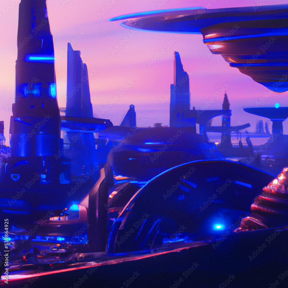 Digital concept art of futuristic cityscape. Future city alien world ...