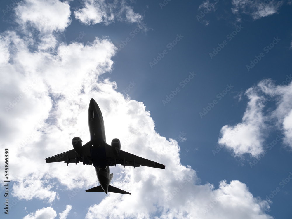 Obraz premium Airplane on sky and clouds background