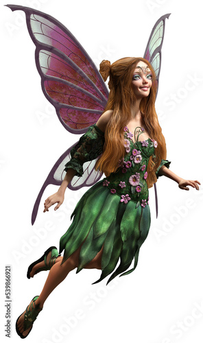 Vászonkép Fairy in green dress 3D illustration