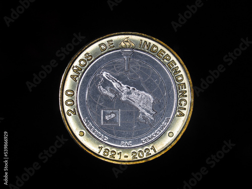 500 colones coin from the country of Costa Rica, 200 years of independence commemorative coin photo