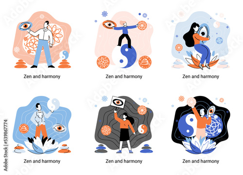 Zen and harmony metaphor, meditation practice. Balance, relaxation, mindfulness. Calm person relaxing. Yoga and spiritual practice, relax, recreation, healthy lifestyle. Japanese cult of mind and body