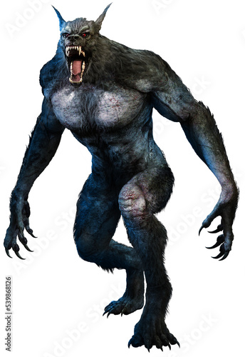 Canvas Print Werewolf advancing with mouth open 3D illustration