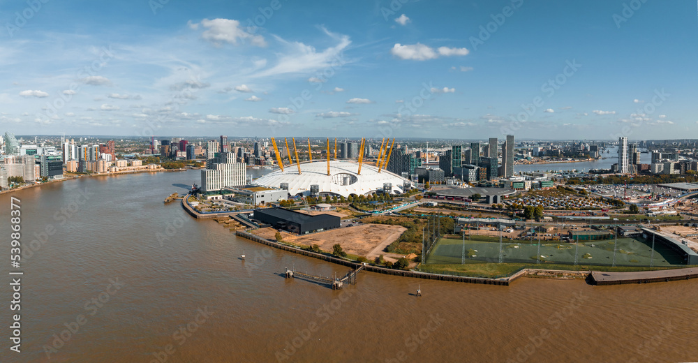 Aerial view of the Millennium dome in London. Panoramic photo of O2 arena, London.