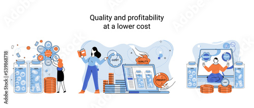 Quality and profitability at lower cost. Salary increase metaphor, profit margin. Earn on business inflation, investment, developing, coordinating sales. Management optimization of business processes