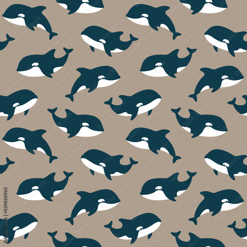 Fototapeta premium Vector seamless pattern with cute killer whales