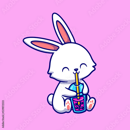 Cute Rabbit Drink Boba Milk Tea Cartoon Vector Icon 
Illustration. Animal Drink Icon Concept Isolated Premium 
Vector. Flat Cartoon Style
