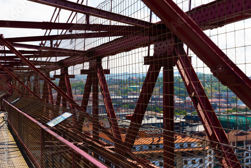View of Portugalete city inside from Vizcaya Bridge bridge in Spain, crossing the River © JackF