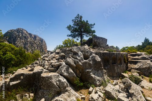 Ruins of ancient Heroum on sunny day. Termessos. Turkey