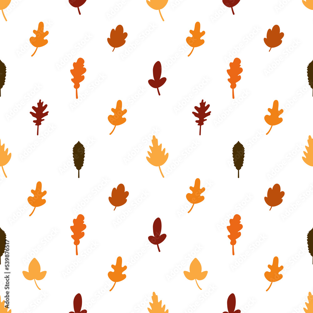 Autumn seamless pattern. Fall leaves collection. Cartoon style.