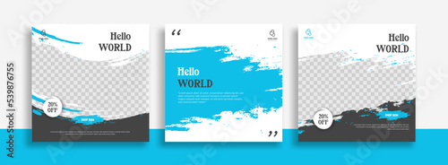 Travel Set of Editable minimal square banner template. blue white background color with geometric shapes for social media post, story and web internet ads. Vector illustration