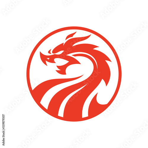 Dragon and circle emblem illustration, dragon logo vector icon	