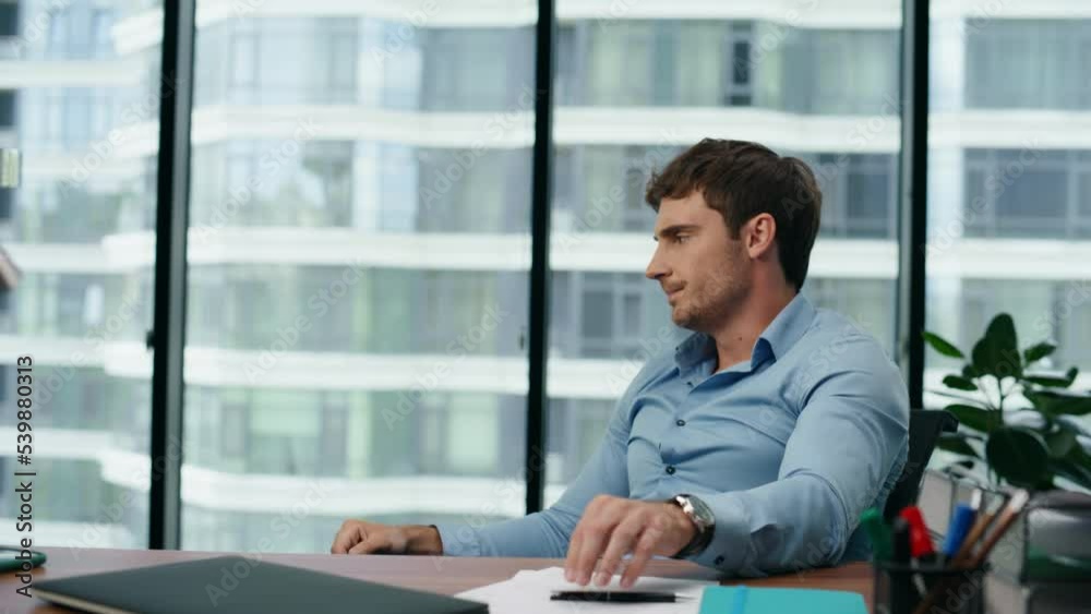 Upset man closing laptop after failed online conference closeup. Worker annoyed. Upset man closing laptop after failed online conference closeup. Worker annoyed.