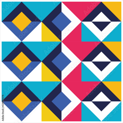 geometric background with regularly repeating rhombus and triangle patterns. Abstract wallpaper with bright colorful background