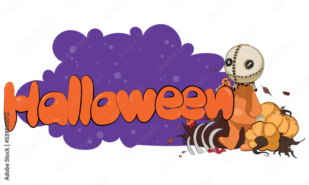 Happy Halloween banner or party invitation background with night clouds and pumpkins. Vector illustration. Full moon in the sky, spiders web and flying bats. Place for text Happy Halloween banner or party invitation background with night clouds and pumpkins. Vector illustration. Full moon in the sky, spiders web and flying bats. Place for text