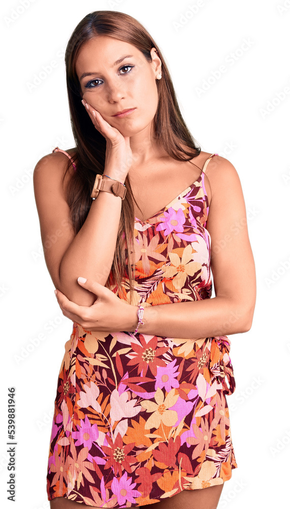 Young beautiful hispanic woman wearing casual clothes thinking looking tired and bored with depression problems with crossed arms. Young beautiful hispanic woman wearing casual clothes thinking looking tired and bored with depression problems with crossed arms.