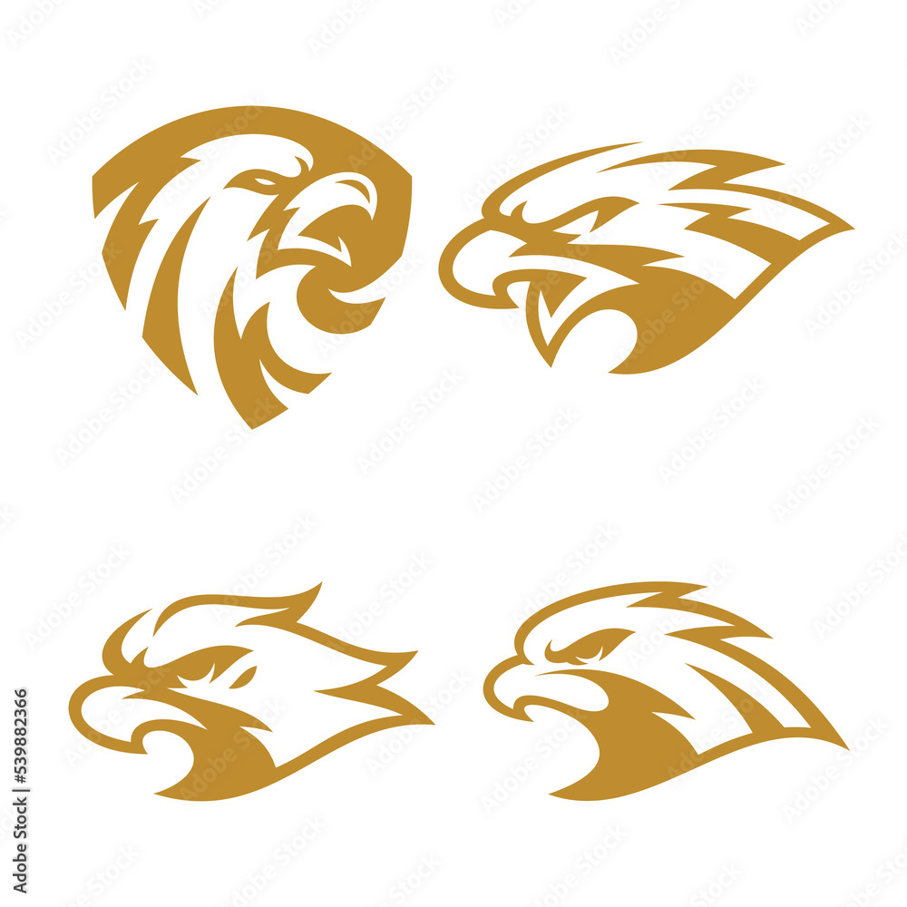 Fototapeta premium Bird, eagle, falcon or hawk head mascot logo set