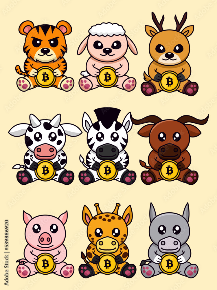 Fototapeta premium Vector illustration of cute animal holding a coin