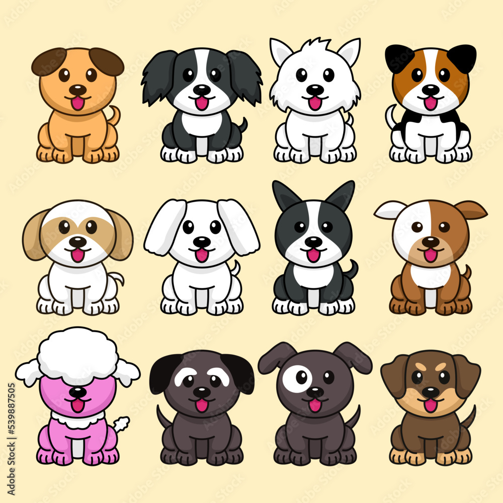 Fototapeta premium Bundle vector illustration of various kinds of cute dogs