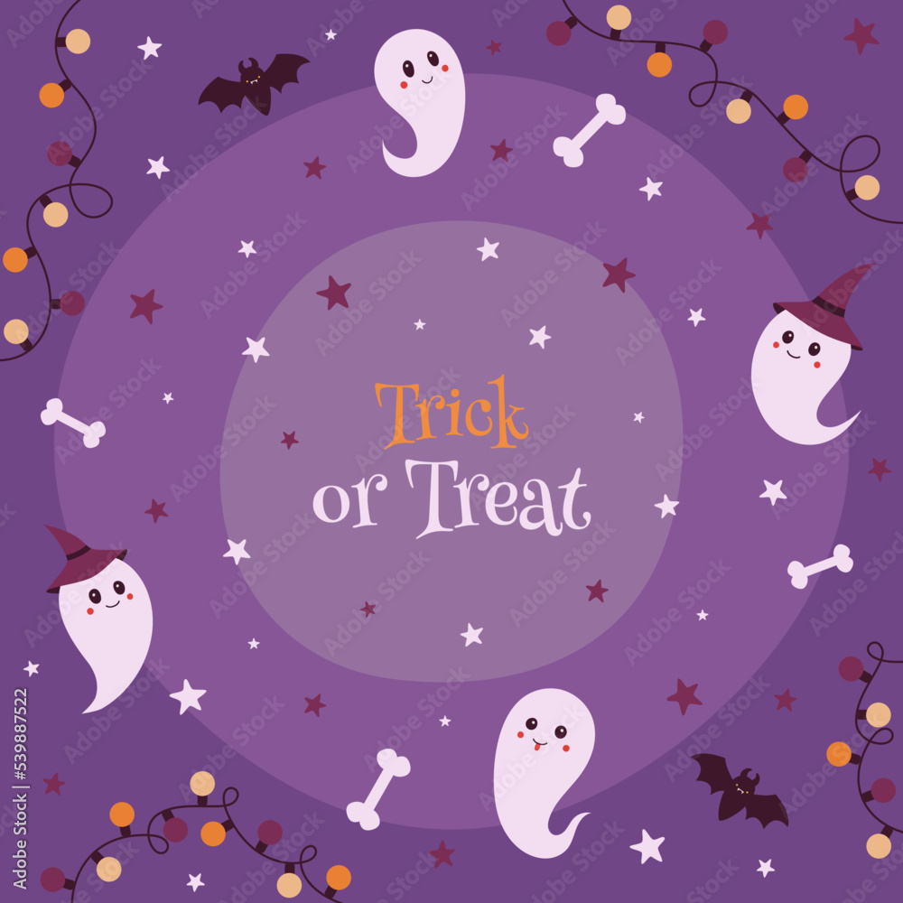 Trick or treat. Ghosts and bats. Happy halloween