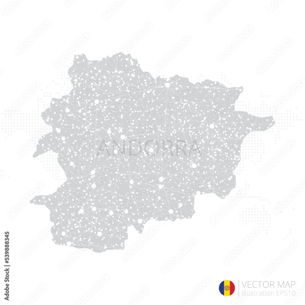 Andorra grey map isolated on white background with abstract mesh line and point scales. Vector illustration eps 10	