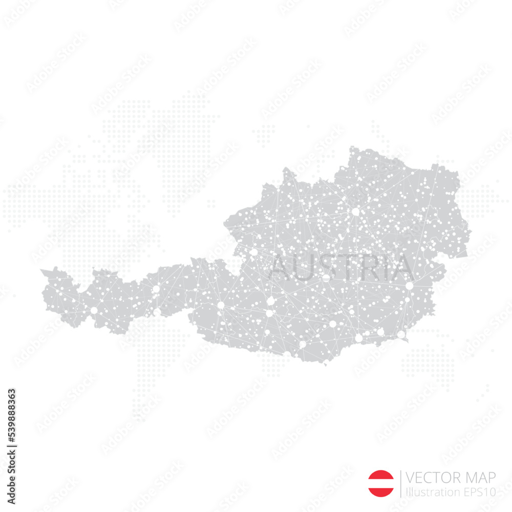 Austria grey map isolated on white background with abstract mesh line and point scales. Vector illustration eps 10	