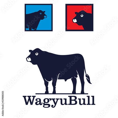 wagyu japan bull logo, silhouette of simple cattle standing vector illustrations photo