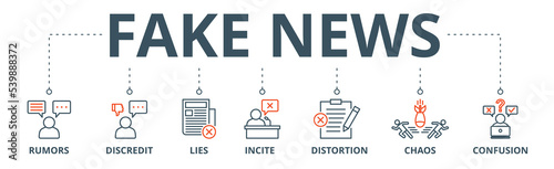 Fake news banner web icon vector illustration concept with icon of rumors, discredit, lies, incite, distortion, chaos and confusion