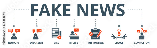 Fake news banner web icon vector illustration concept with icon of rumors, discredit, lies, incite, distortion, chaos and confusion
