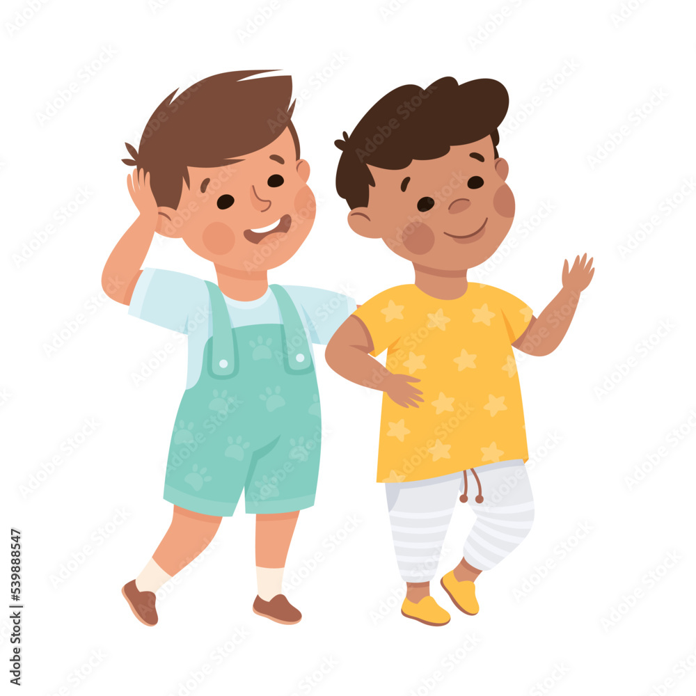 Little Smiling Boy Standing Together as Close Friends Vector Illustration Little Smiling Boy Standing Together as Close Friends Vector Illustration
