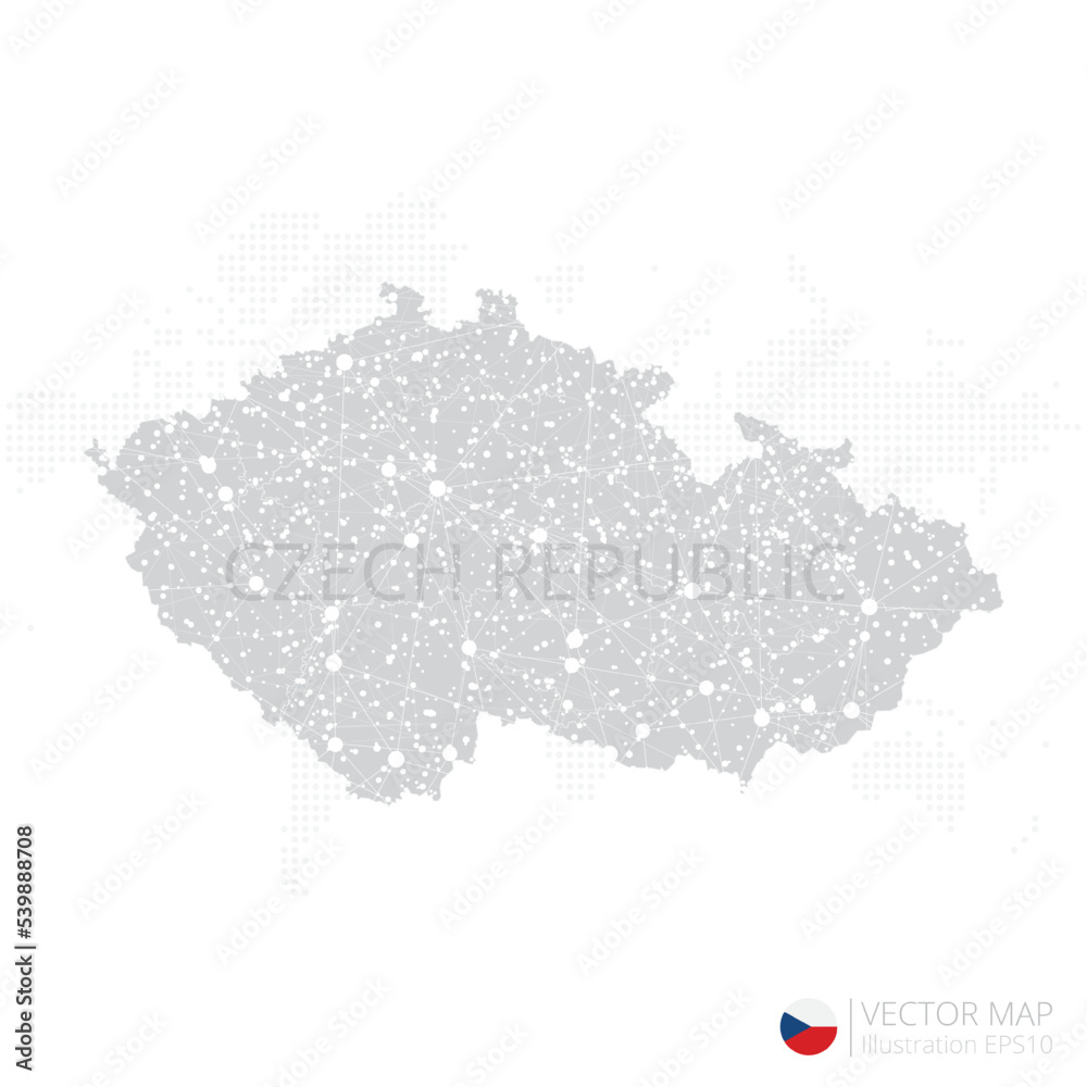 Czech Republic grey map isolated on white background with abstract mesh line and point scales. Vector illustration eps 10	