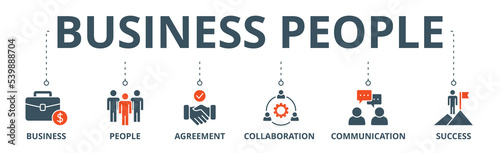 Business people banner web icon vector illustration concept with icon of business, people, agreement, collaboration, communication and success