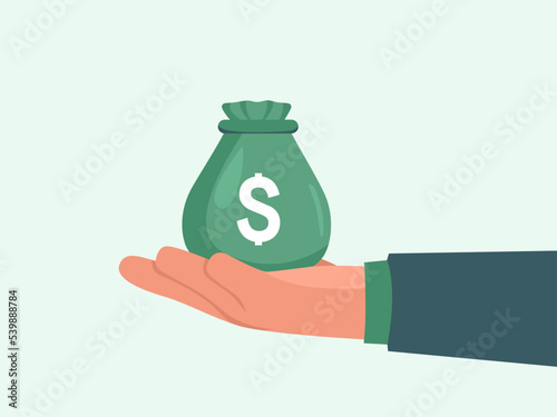 Businessman holding green dollar money bag money changer illustration concept