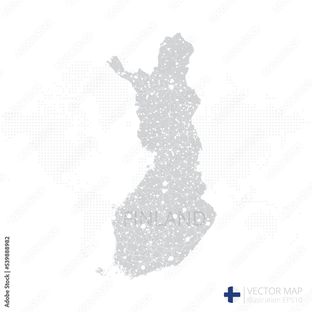 Finland grey map isolated on white background with abstract mesh line and point scales. Vector illustration eps 10	