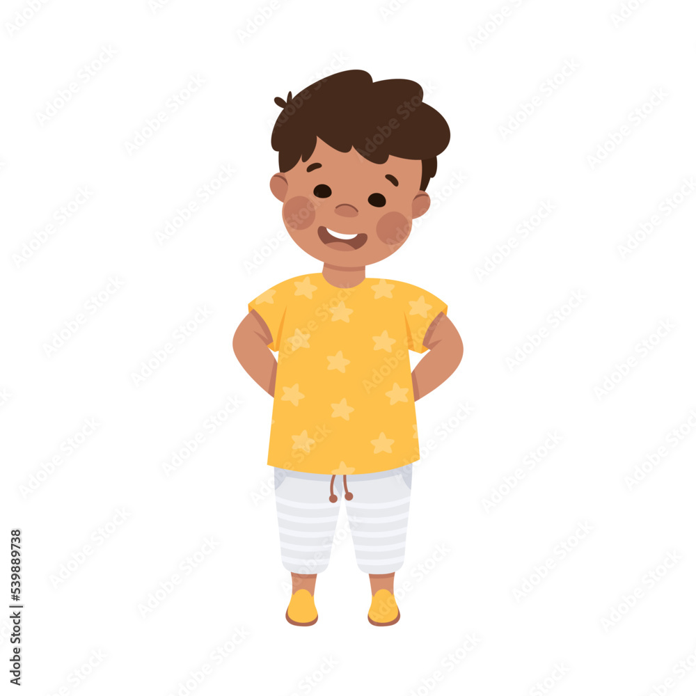 Little Smiling Boy Standing Hiding Hands Behind Vector Illustration Little Smiling Boy Standing Hiding Hands Behind Vector Illustration