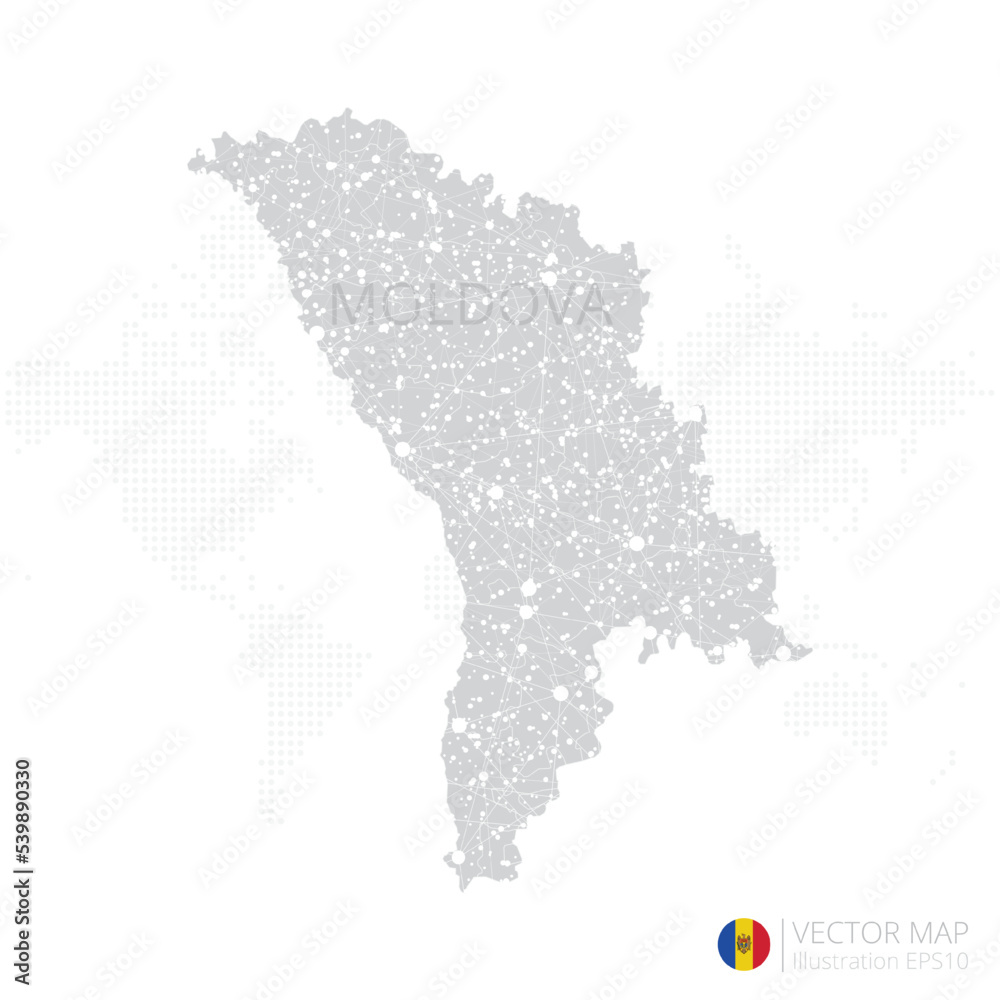 Moldova grey map isolated on white background with abstract mesh line and point scales. Vector illustration eps 10	