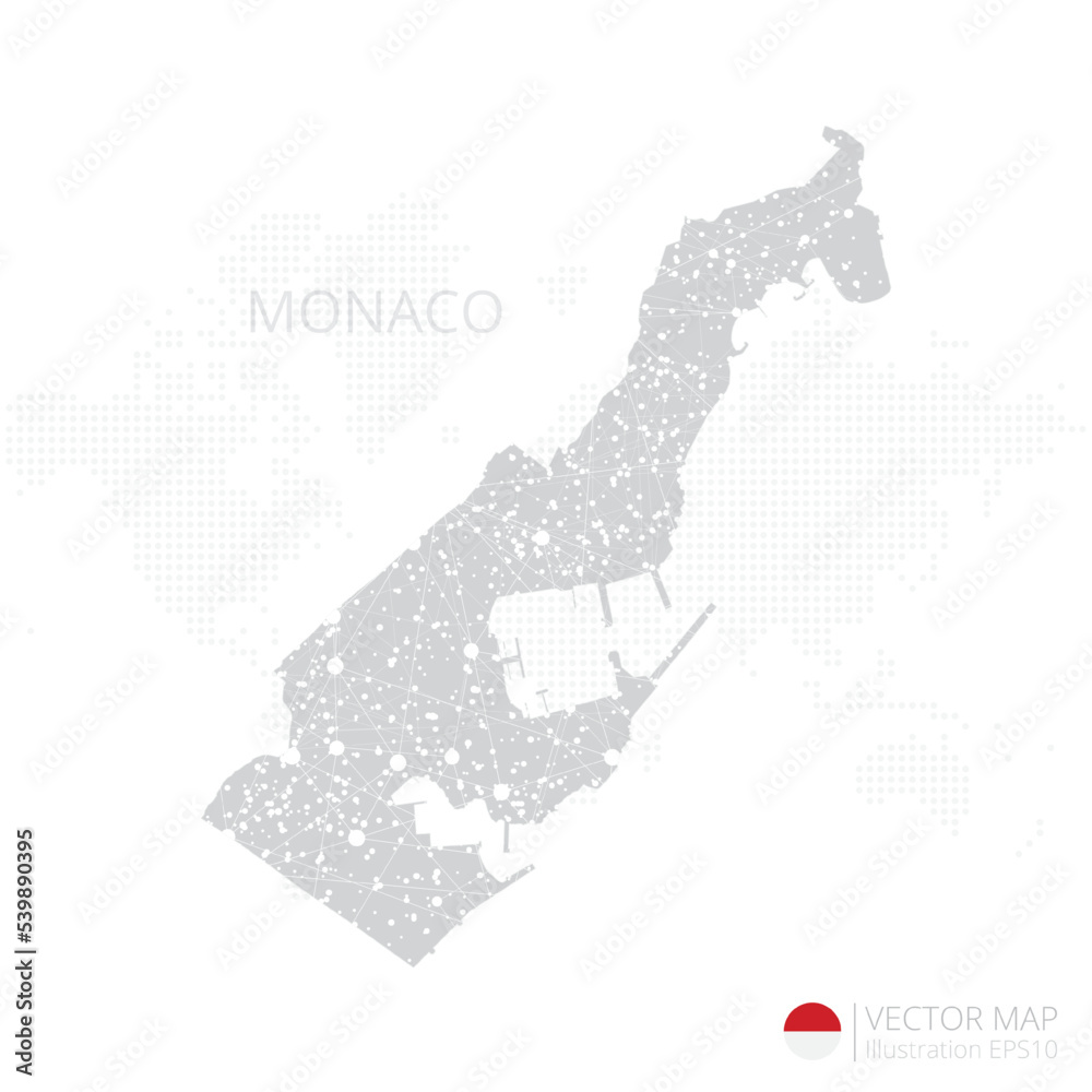Monaco grey map isolated on white background with abstract mesh line and point scales. Vector illustration eps 10	