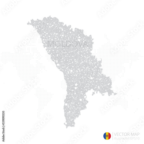 Moldova grey map isolated on white background with abstract mesh line and point scales. Vector illustration eps 10 