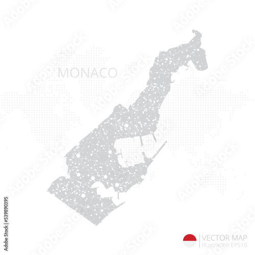 Monaco grey map isolated on white background with abstract mesh line and point scales. Vector illustration eps 10 