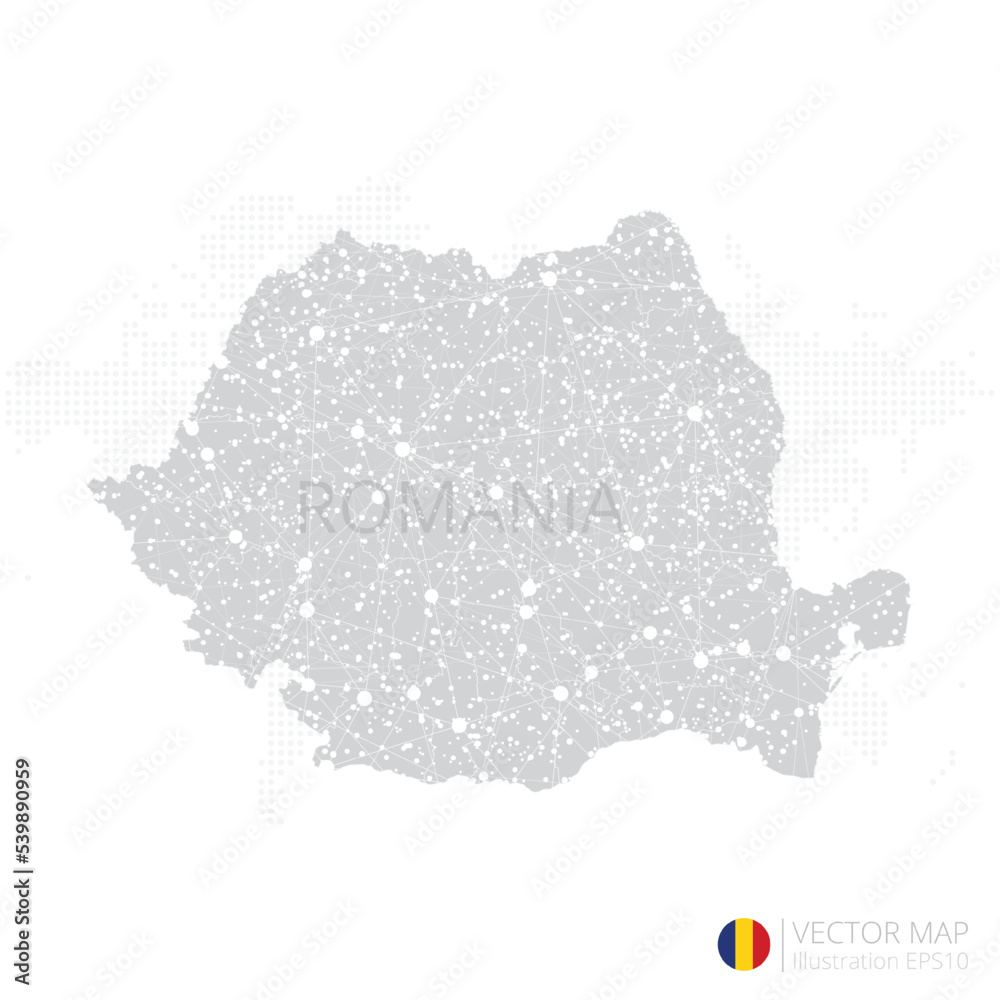 Romania grey map isolated on white background with abstract mesh line and point scales. Vector illustration eps 10	